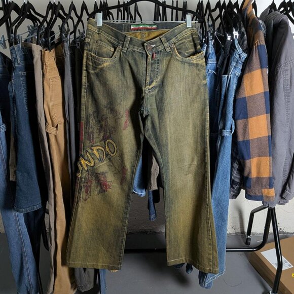JAPANESE BRAND Ossa Mondo selvedge sand-washed flared jeans - Picture 1 of 8
